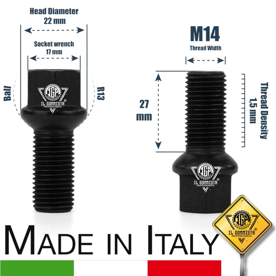 Kit 20 Bulloni Cerchi in Lega Neri M14 x 1,5 x 28 Compatibile con Audi A1 A3 A4 - Immagine 2 di 4