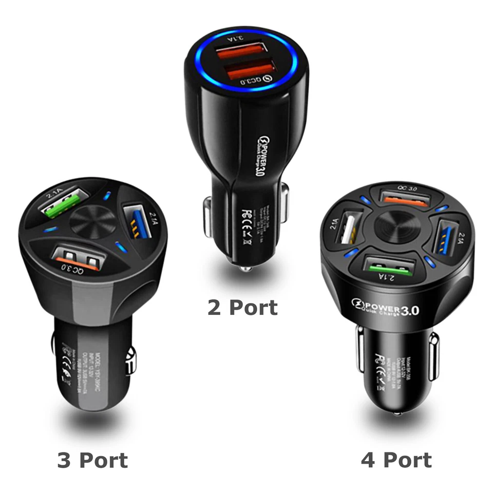 Paquete de 3 adaptadores de cargador rápido de coche con puerto USB 2/3/4 para teléfono iPhone Samsung Android Foto 2 de 4