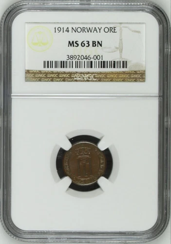 Norway 1914 Øre NGC MS63 BN
