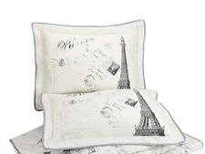Mainstays Paris Eiffel Tower France 1 KING Sham Pillowcase Cream Black 24" x 40"
