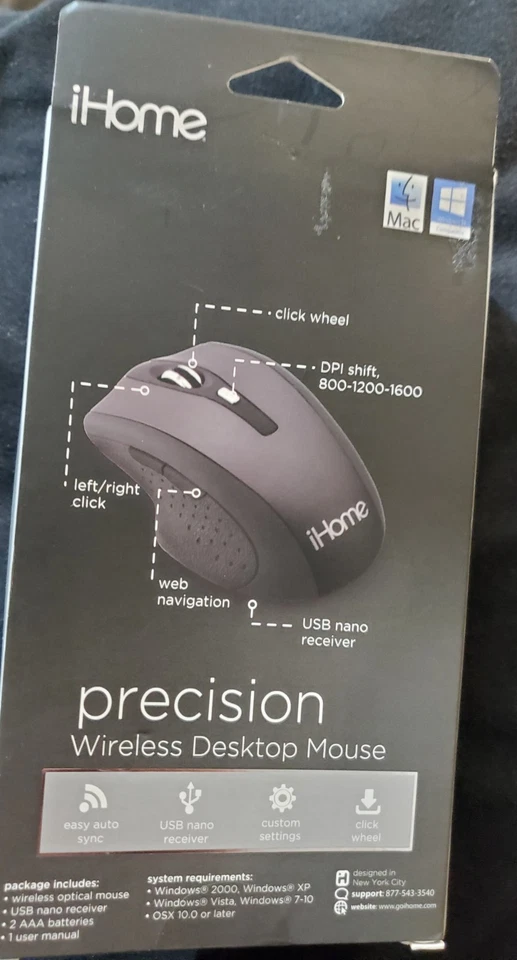 iHome Ergonomic Desktop Mouse Easy Sync, Nano Receiver (IH-M2010B) (Black), NEW - Image 2 of 2