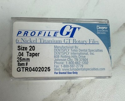 Dentsply ProFile GT Rotary Files Size 20 .04 Taper 25mm GTR0402025 - Pack of 2