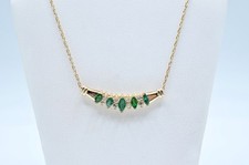 14k Vintage Natural Diamond Emerald Necklace 18" 3.6g