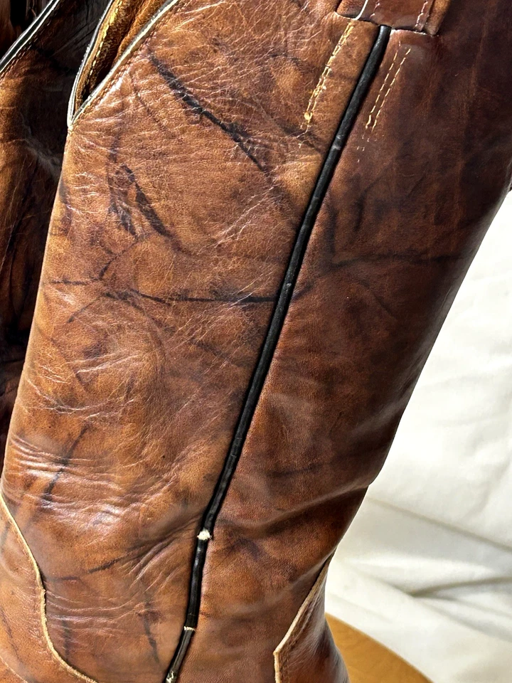 Botas vaqueras Sanders vintage de cuero hechas a mano para mujer talla 6B Foto 4 de 4