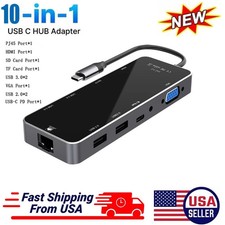 10-in-1 Type C Multiport Adapter USB-C Hub 4K HDMI RJ45 LAN SD TF Reader