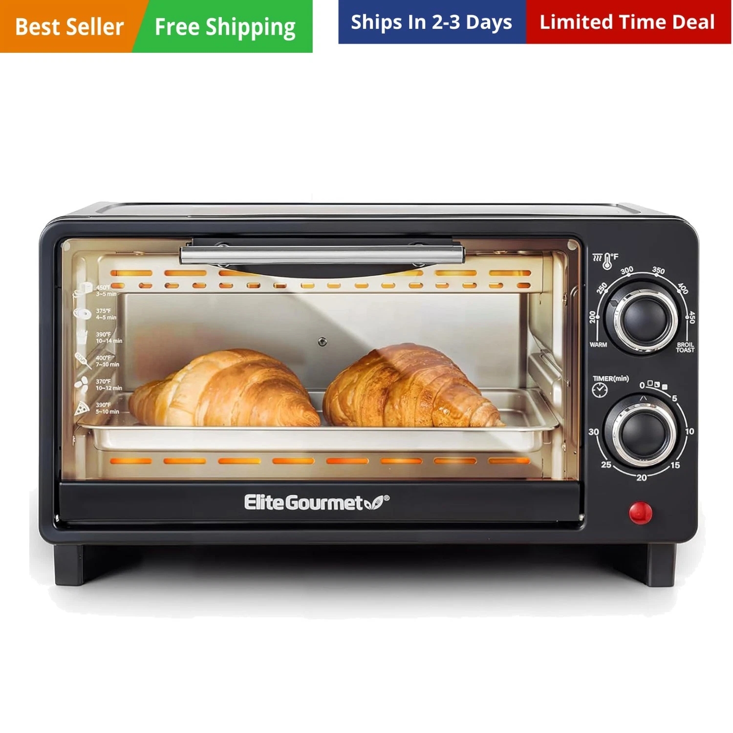 9L/4 Slice Countertop Toaster Oven with 30-Minute Timer, Adjustable Temperatu...