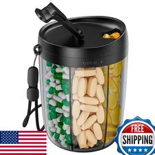 PULIV Large Pill Bottle Organizer Supplement Holder 6 Vitamins Pill Case