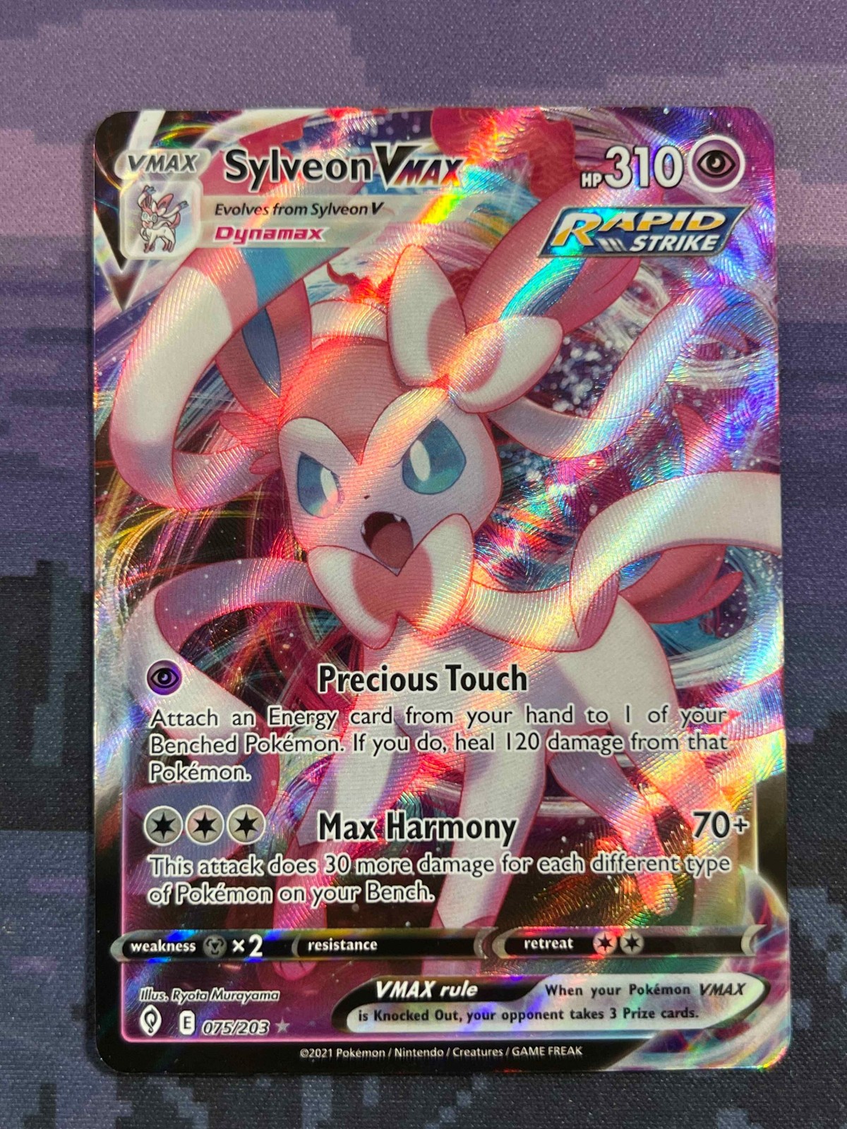 Sylveon VMAX 075/203 Pokemon Evolving Skies Rare VMAX Near Mint Card NM 1