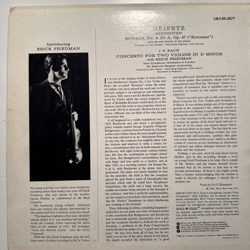 Heifetz Beethoven Kreutzer Sonata Bach Concerto RCA LM 2577 Living stereo LP - Foto 3 di 4