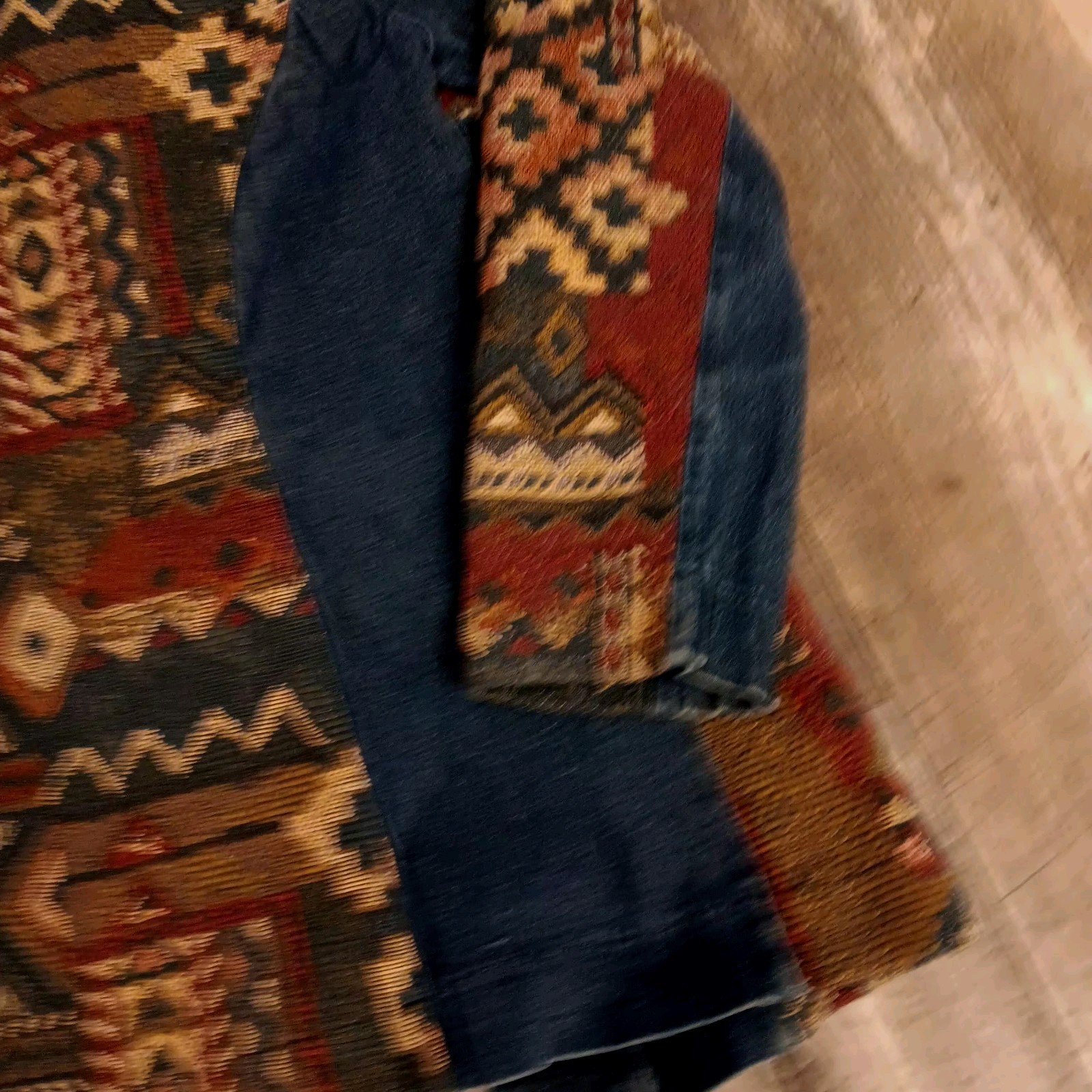 Vtg Western Denim Patchwork Blazer Jacket Aztec B… - image 11