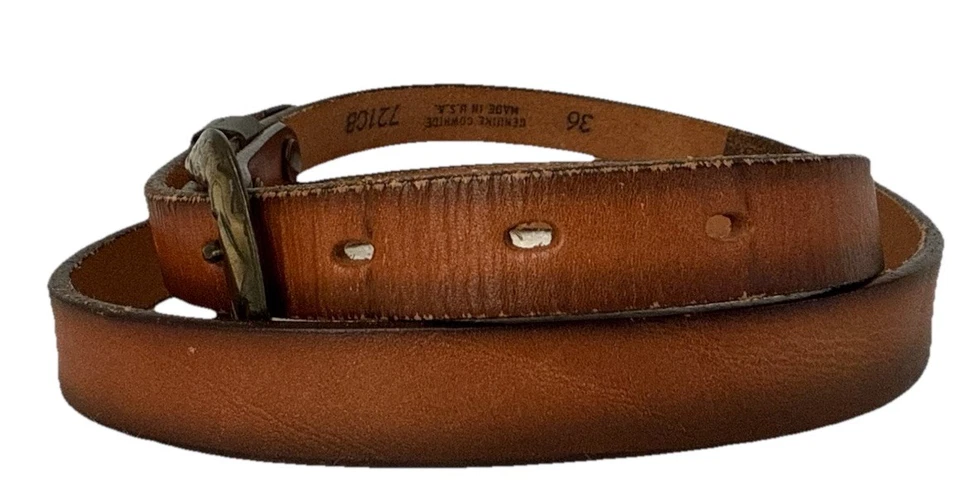 Cinturón de cuero de vaca marrón tostado textano para hombre talla 36 hecho en EE. UU. con hebilla occidental Foto 2 de 4