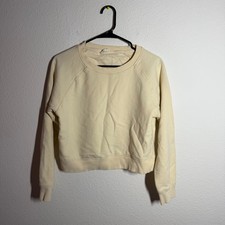 Womens Cropped Sweatshirt Cream Raglan Sleeve Ribbed Relaxed Fit Streetwear