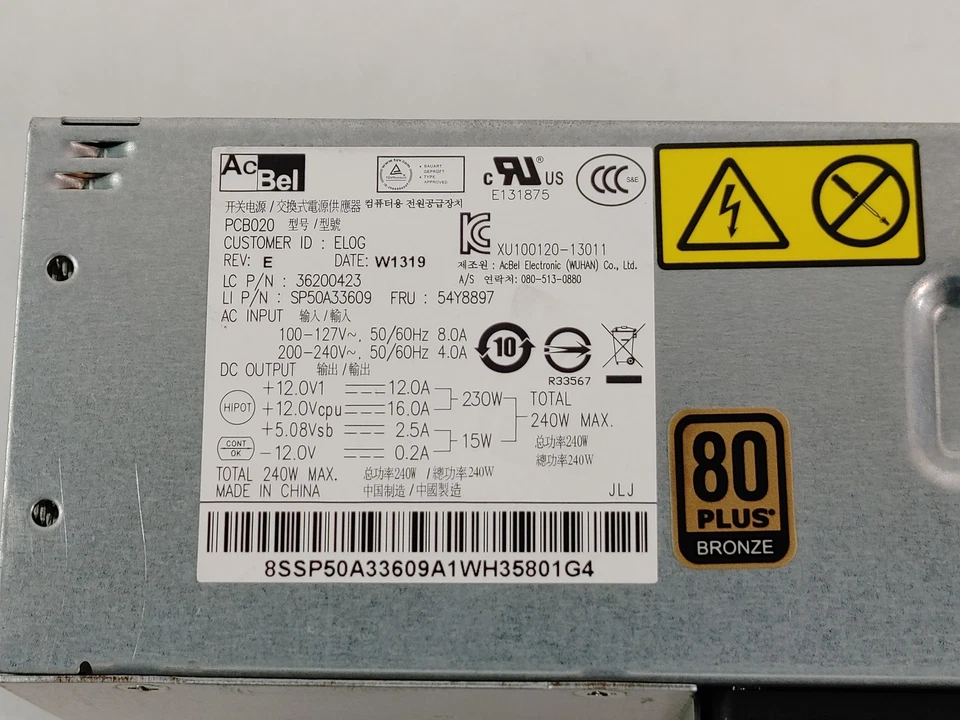 Lot of 2 Lenovo ThinkCentre M82 14 Pin 240W TFX Desktop Power Supply 54Y8897 - Image 2 of 4