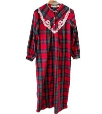Vintage Cotillion Plaid Flannel Lace Nightgown Small Cozy Prairie Modest Cabin
