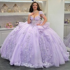 Glitter Lavender Ball Gown Quinceanera Dress Lace Applique Beading Sweet 16 Gown