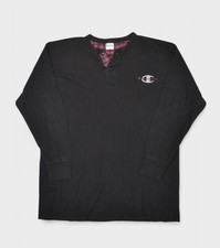 Vintage Champion Sweatshirt Mens Large Henley Black Ribbed Shirt Made USA