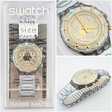 Swatch Midi Aqua Chrono SEM100 Golden Rivet 1995 NOS Chronograph Small Flex