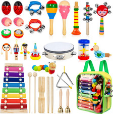 Kids Musical Instruments, 33Pcs 18 Types Wooden Percussion Instruments Tambourin