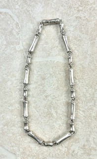 Vintage Sterling Silver Bamboo Style Chain Link 16” Necklace Weight 82g Handmade