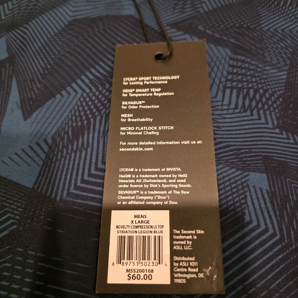 Second Skin Compression Long Sleeve Top Mens XL Blue Quatroflx Geometric NWT - Image 3 of 4