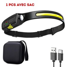 Lampe Frontale puissante LED USB Rechargeable XPE COB Camping Randonnée Nuit