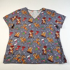 SCRUBS Medical Top Christmas Rudolph The Red Nosed Reindeer Grey Unisex XL