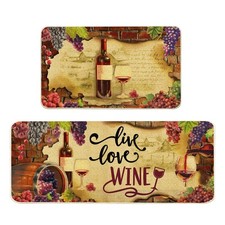Tapis de Cuisine Vin Lot de 2, Tapis de Cuisine Lavables Antidérapants, Ferme Vin Lo...