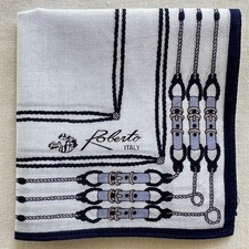 VTG Zwykła niebieska bawełniana męska chusteczka Border Granatowa lina ~ Pasek Kieszeń Kwadratowa 18" ~ P