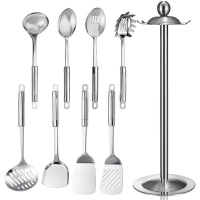 LemonRoad 9 Pcs 18/0 Stainless Steel Cooking Utensils Set Metal Kitchen Utensil