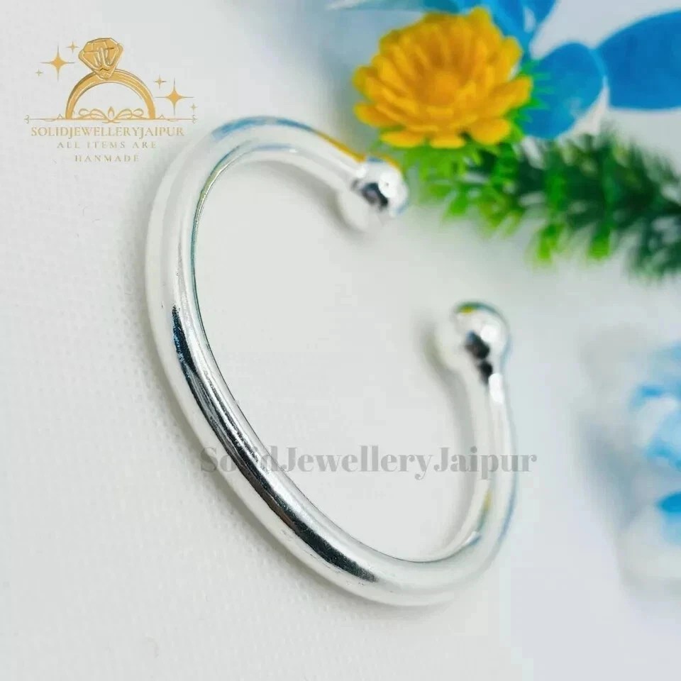 双球手镯纯色 925 银色 7 毫米扭矩手镯男式扭矩礼品手镯 — 第 3/4 张图片