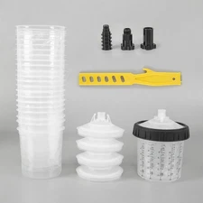 600ml PP Paint CUPS Disposable Paint Spray Gun Cup 50 Liners & 50 Lid System