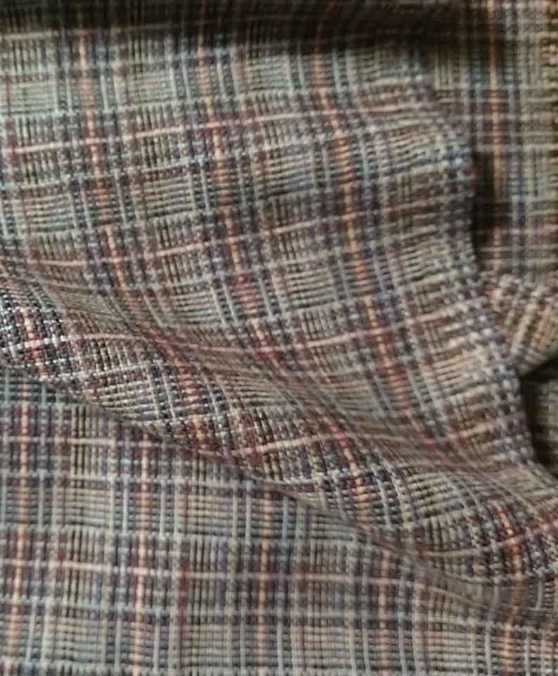 REMNANT Brown Textured Plaid Wool Lightweight Fabric 9" long x 17" wide - Image 3 of 4
