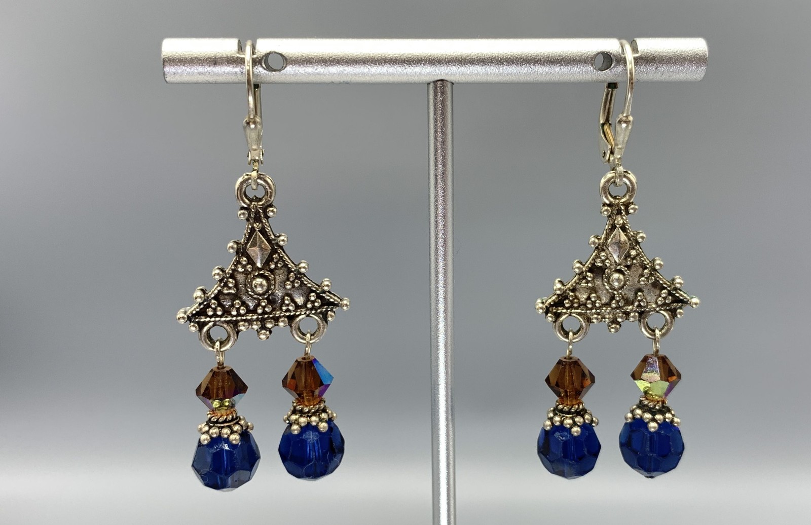 Triangular Shaped Sterling Silver Lever Back Earr… - image 1