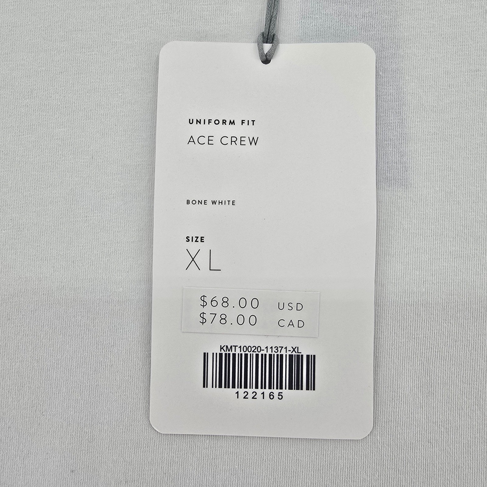 KIT and ACE Ace Crew Uniform Fit Bone White T-Shirt Men's XL Short Sleeve