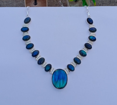 Natural Labradorite Gemstone 925 Sterling silver Handmade Necklace Jewelry
