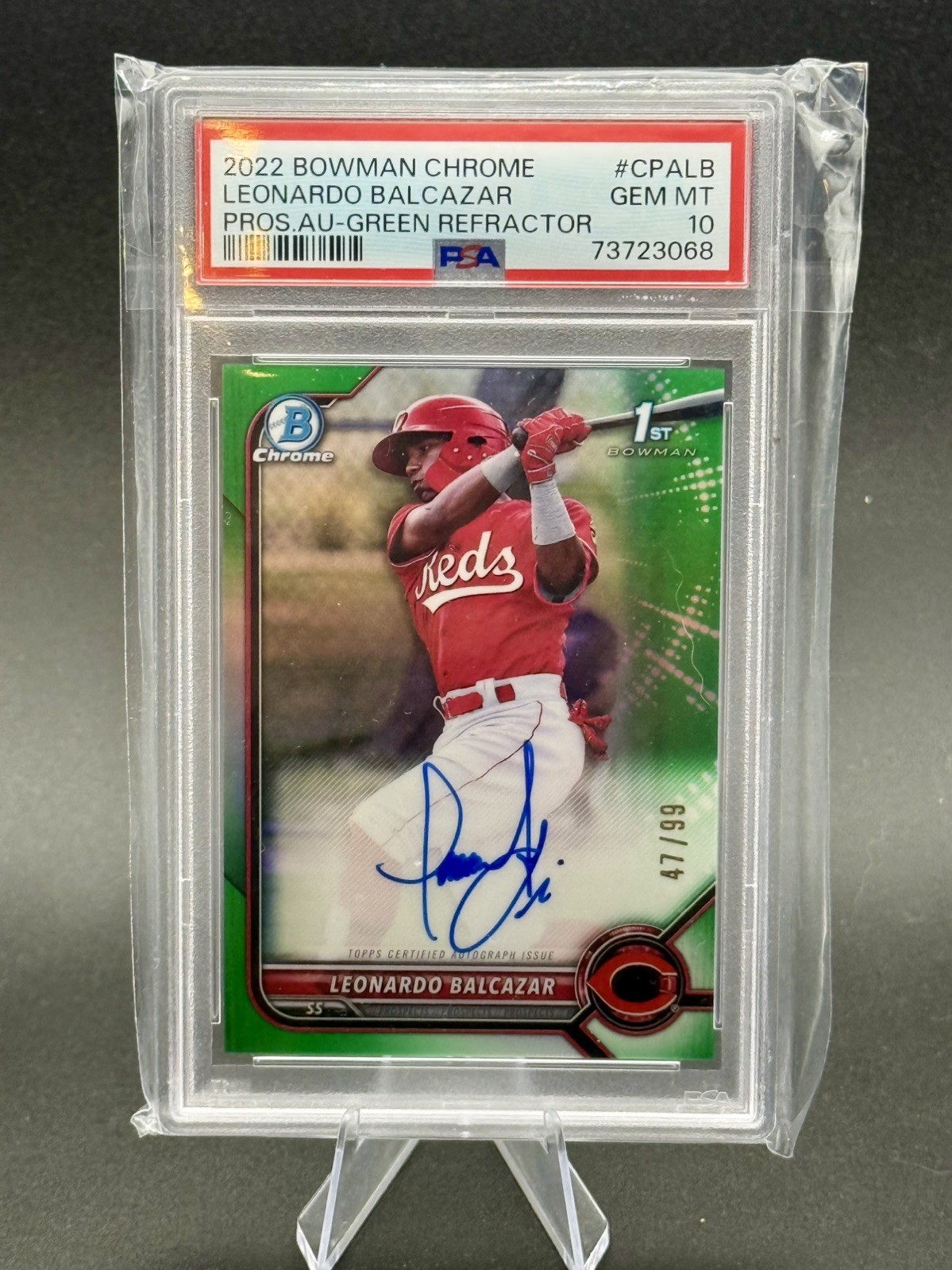 2022 Bowman Chrome Leonardo Balcazar 1st Auto True Green Refractor /99 PSA 10
