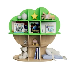Light Green Burlywood Tree Kids Bookshelf Toddler Bookcase 4-Tier Baby Book Rack