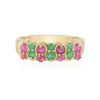 Cavill Ring Sterlingsilber Vergoldet Smaragd Rubin 0,62Ct Rundschliff-