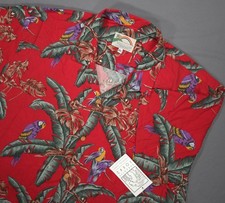 NWT Paradise Found Hawaiian Shirt Mens 2XL Red Parrot Haven Rayon Aloha Palm
