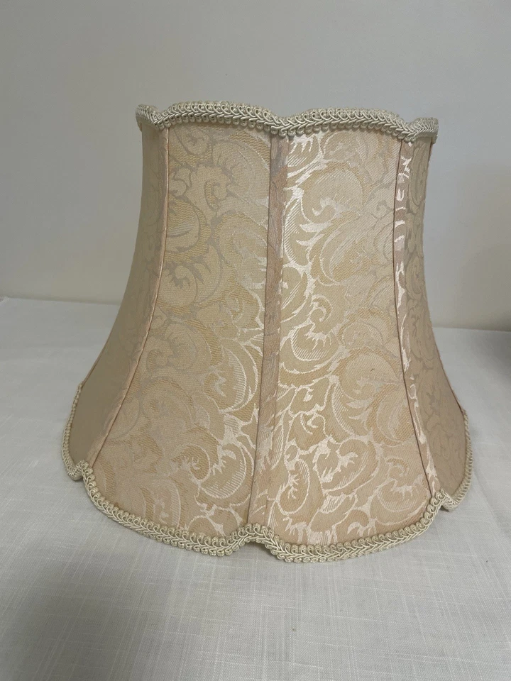 Lampshades Beige Brocade Scalloped Edge Set Of 2 - Image 4 of 4