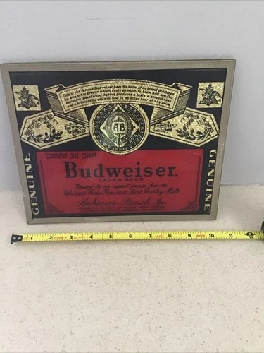 Vtg BUDWEISER BEER MIRROR Wall Sign Anheuser Busch Lager Metal  Carnival Prize