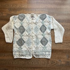 Tiara International Sz Large 1996 Snowflake Beaded Cardigan Sweater