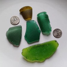 X-LG Genuine Surf Tumbled Sea Glass Pieces, teal, olive, lime green, NYC beach