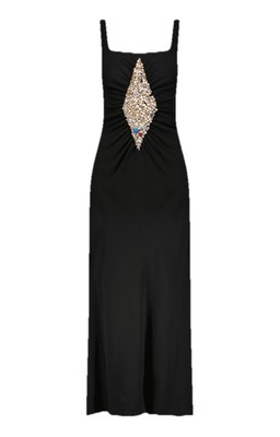 MARINA MOSCONE SLIPDRESS W/ DIAMOND INLAY BLACK MAXI SIZE 6 NWT