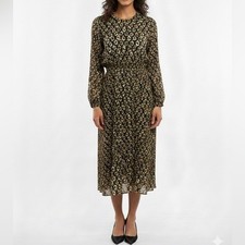 NWT Lola Italy Silk Blend Long Sleeve Geometric Midi Dress Bohemian Sz L