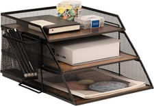 Vintage Wood  Metal Letter Tray  Stackable Desk Organizers Paper Tray  for File