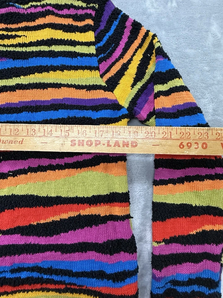Suéter Vintage Años 80 90 Bloque de Color Rayas Cuello Simulado Arco Iris Tejido Talla Grande Foto 3 de 4