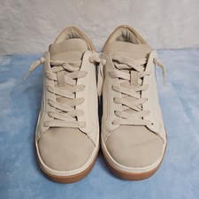 Women  s DOLCE VITA Zina White/ Beige Leather Sneakers Lace Up , Size 8.