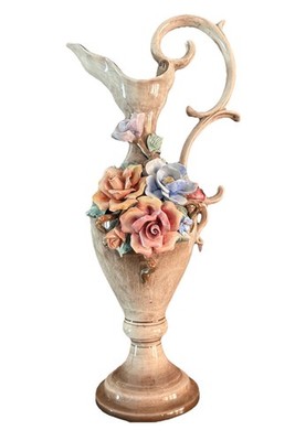 Capodimonte porcelain vase /Pitcher 21  roses vintage hand painted Italy