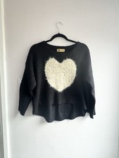 Katsumi Black Fluffy Heart Jumper M/L Oversized Knit Sweater Cute Soft Pullover